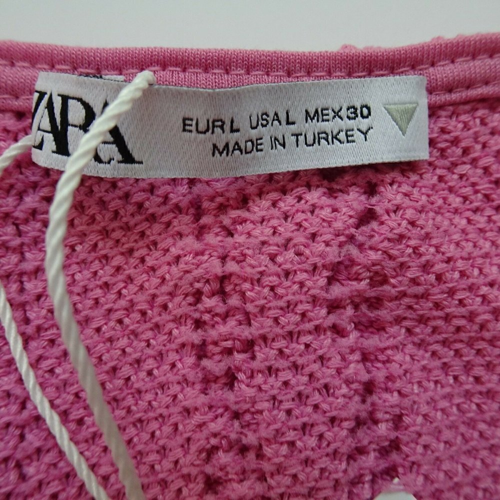 NWT Zara Sleeveless Ruffle Top Blouse Cable-Knit Pink Scoop Neck Stretch L - Picture 7 of 13